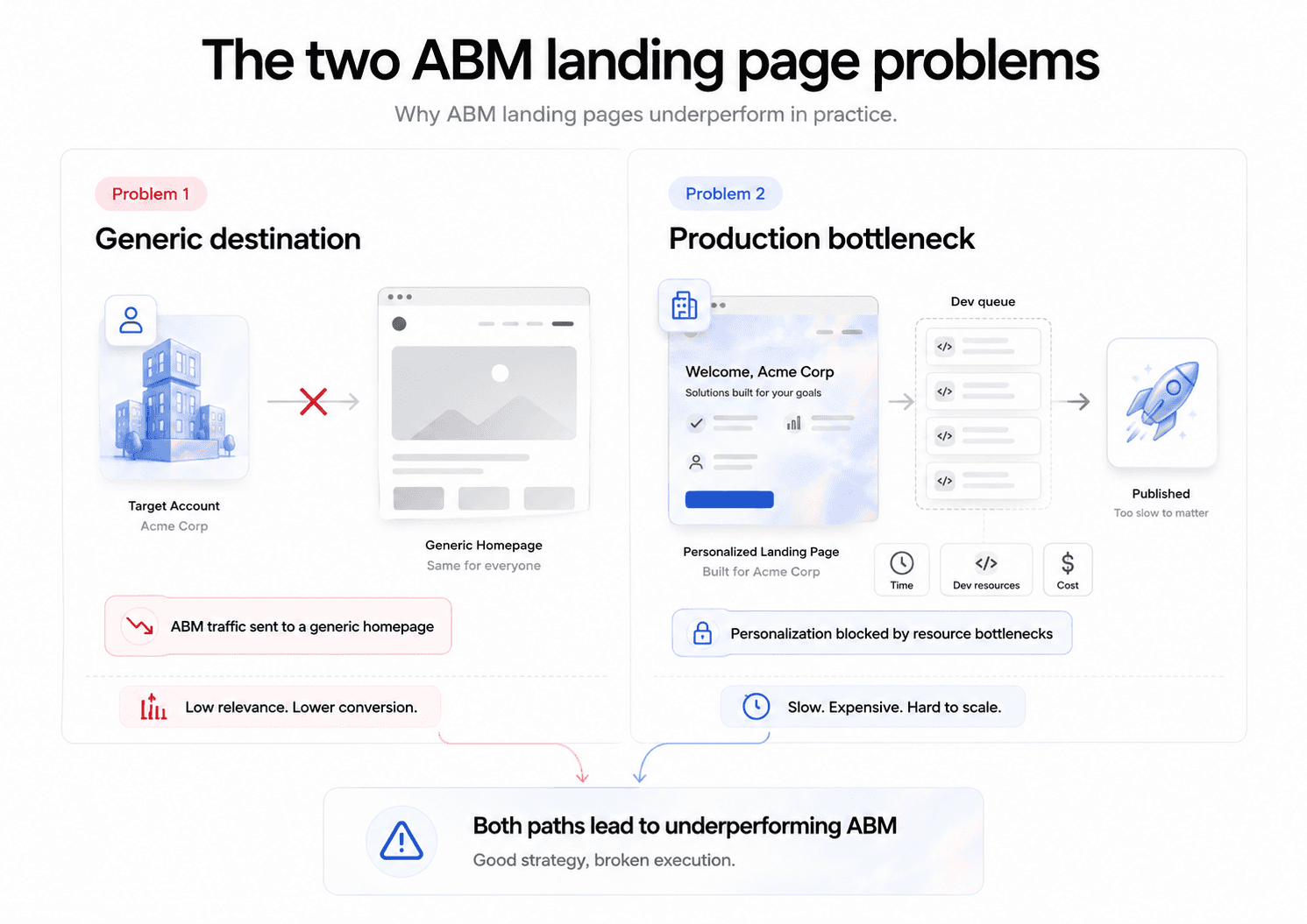 The two ABM landing page problems — generic destinations and resource-intensive production