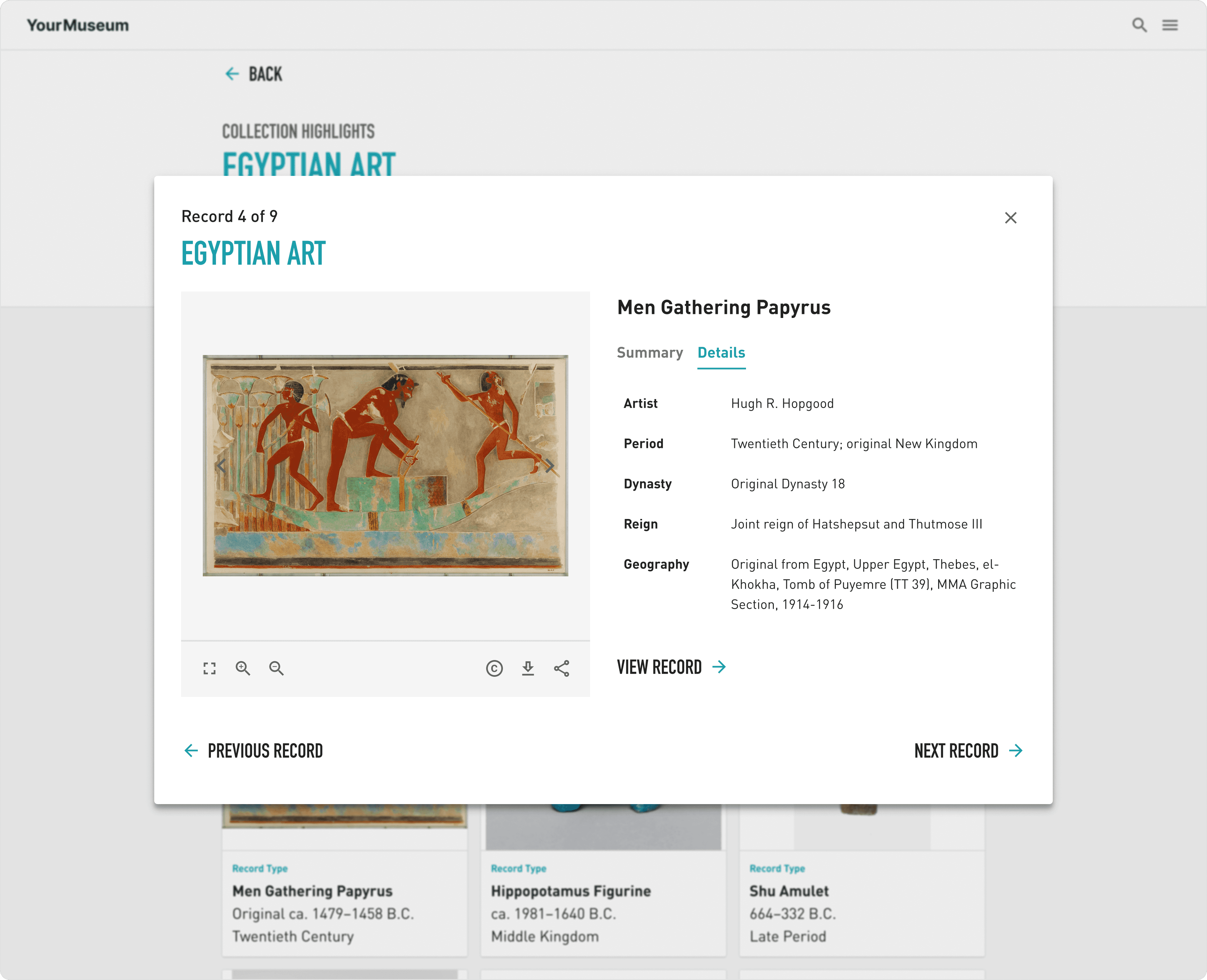 Lightbox view in Terentia's Collections Online solution