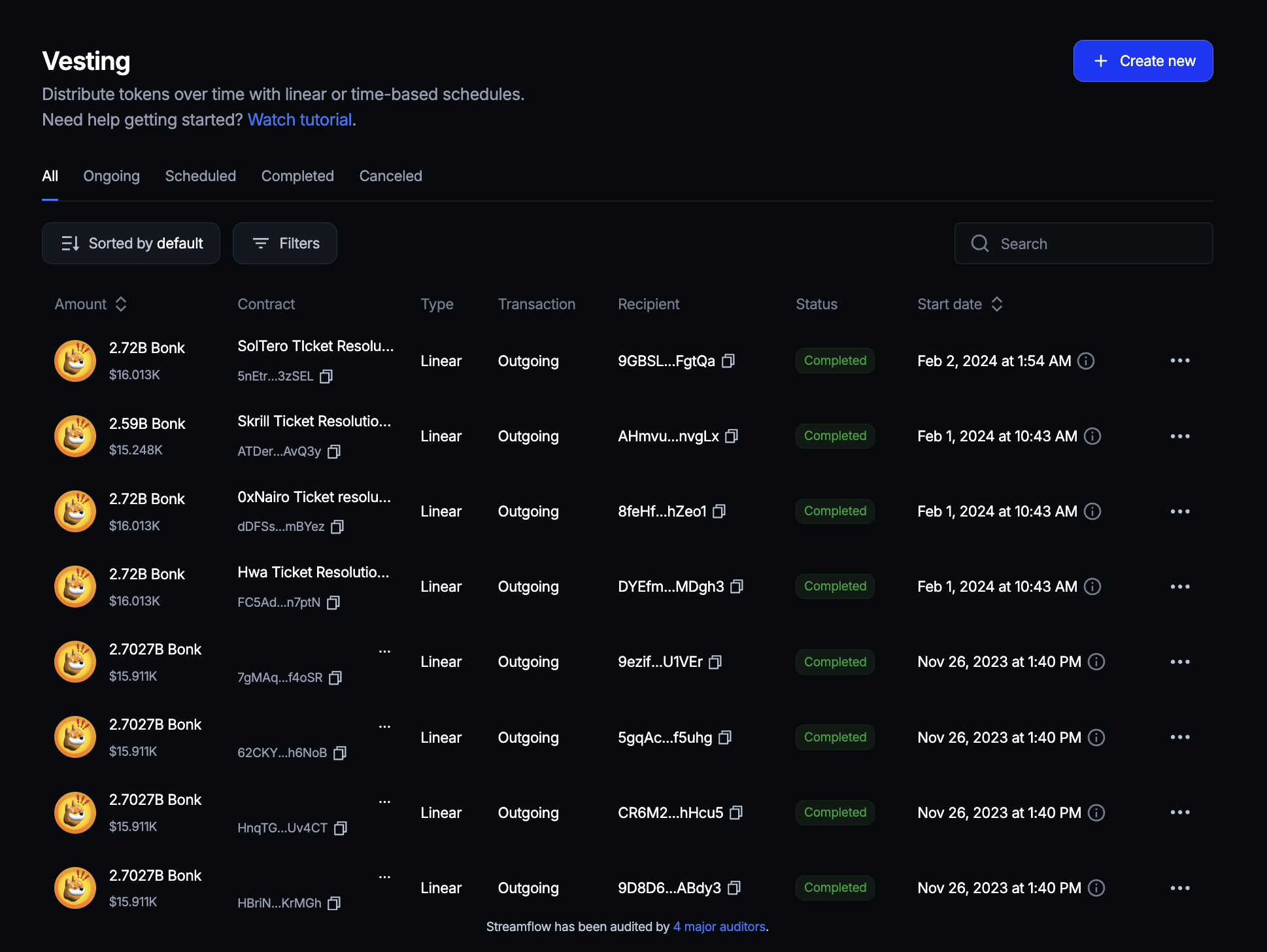 Token Vesting on Streamflow