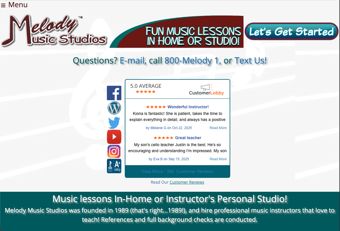 Outdated Melody Music Studios website