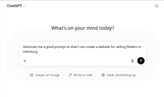 ChatGPT chat asking to generate a prompt for selling flowers in Hamburg website