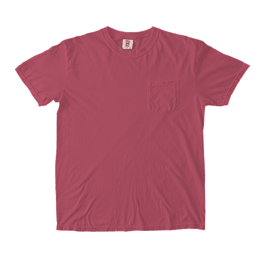 Red Comfort Colors pocket t-shirt on transparent background.