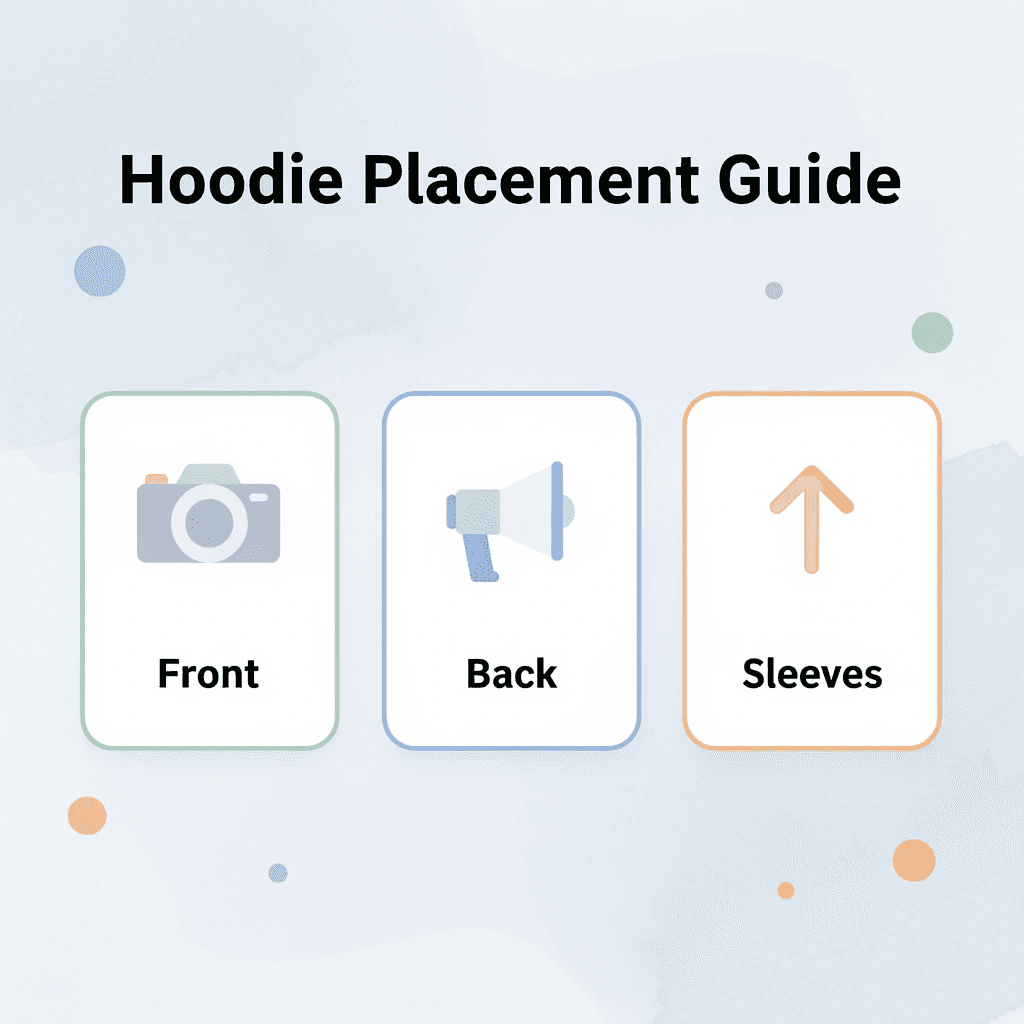 Infographic showing three hoodie design placement options - How to Design a Hoodie