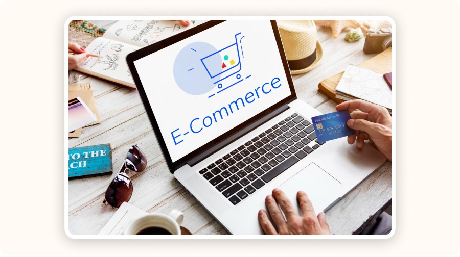 “e-commerce” word on laptop