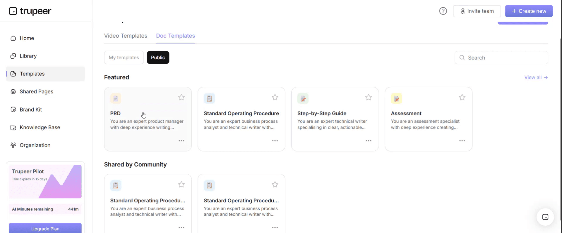 Select and open a template in Trupeer