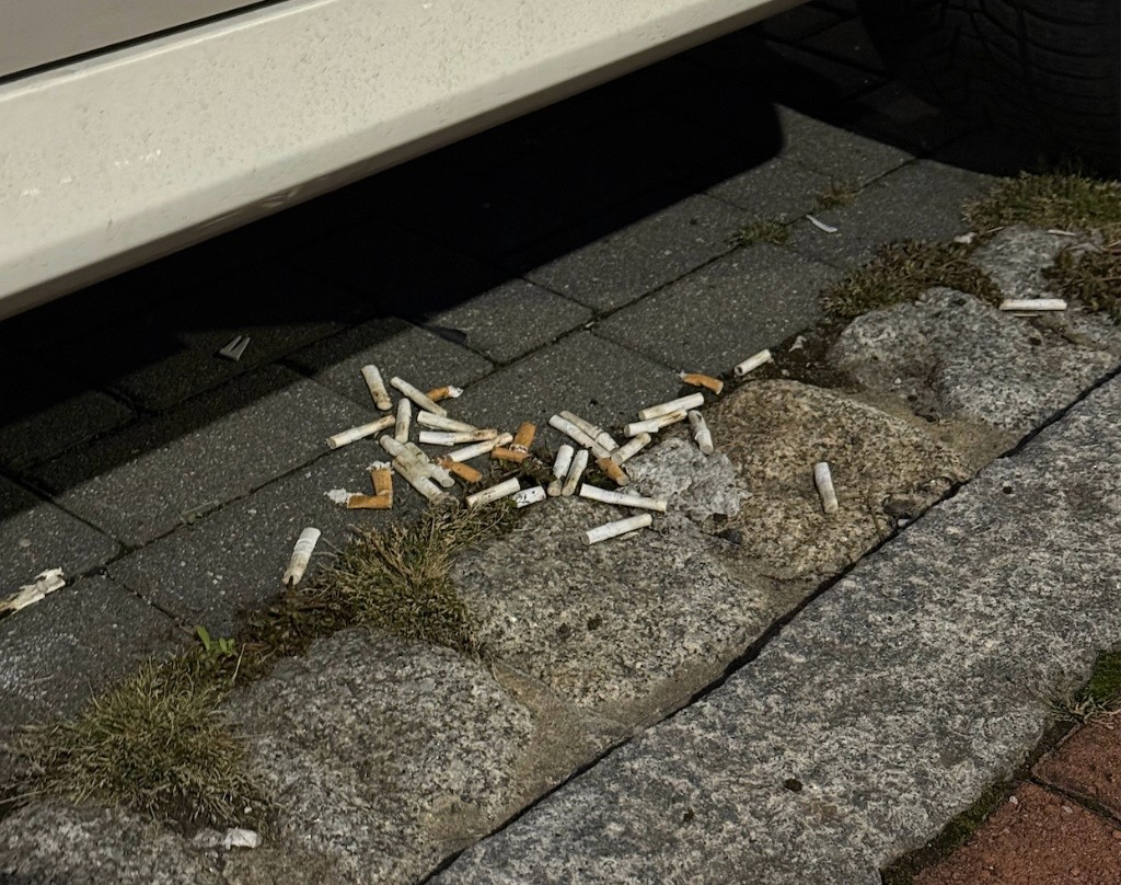 Ausgeleerter Aschenbecher im Straßenbereich