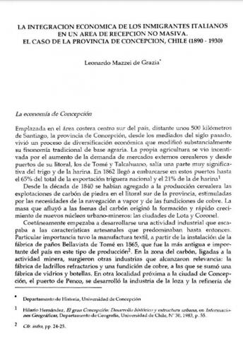 La integración económica de los inmigrantes italianos en una área de recepción no masiva: el caso de la provincia de Concepción (1890-1930)