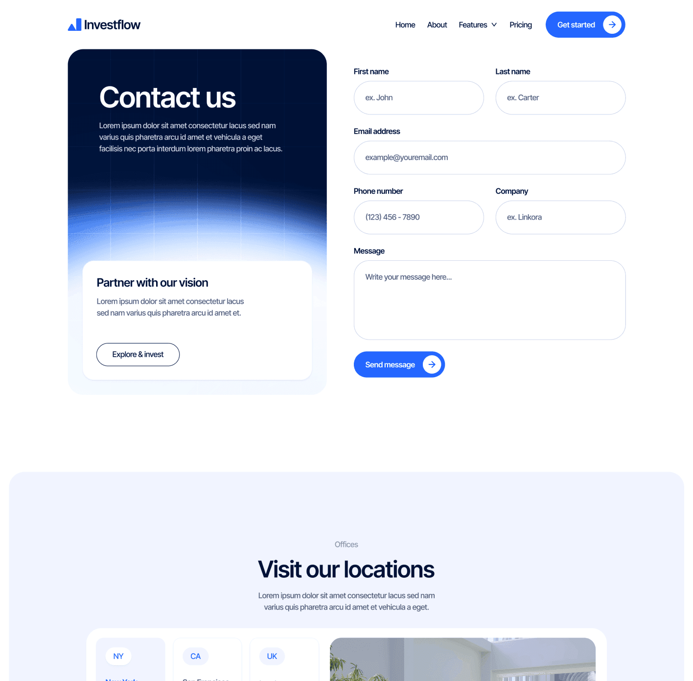 Investflow - Contact Page - Investment Firm Framer Template