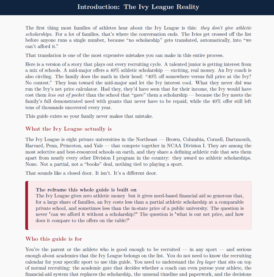 A screenshot of the introduction of the Ivy League Guide