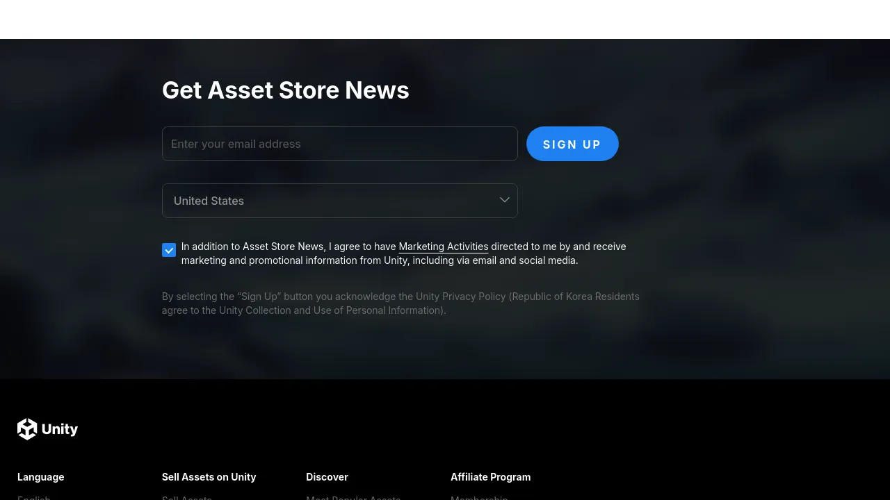 Screenshot of the Unity Asset Store website displaying marketplace for Unity game assets and tools