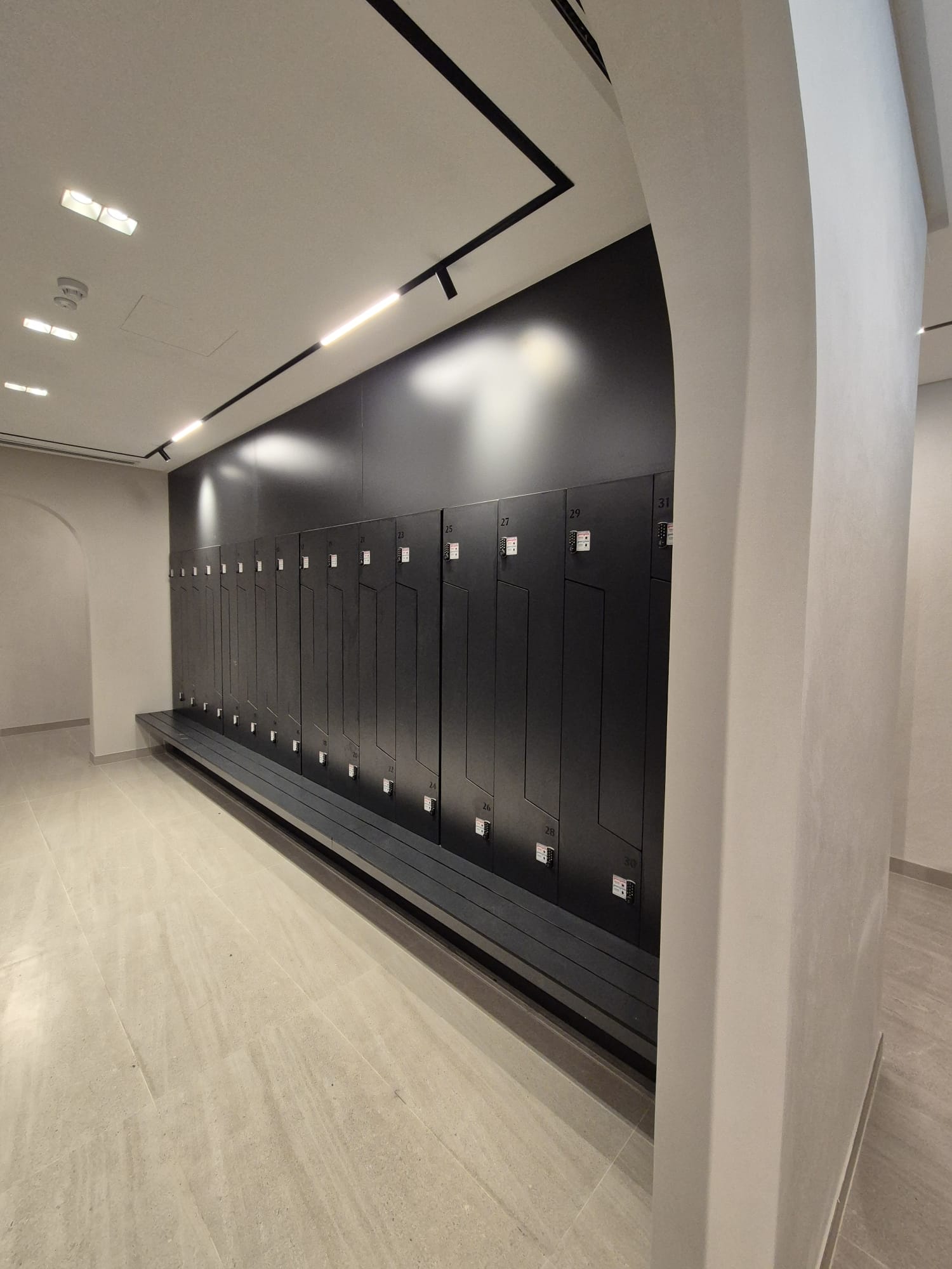 OLYMPIAN Z-Type lockers with integrated bench seating at Bahrain Bay Beach Club