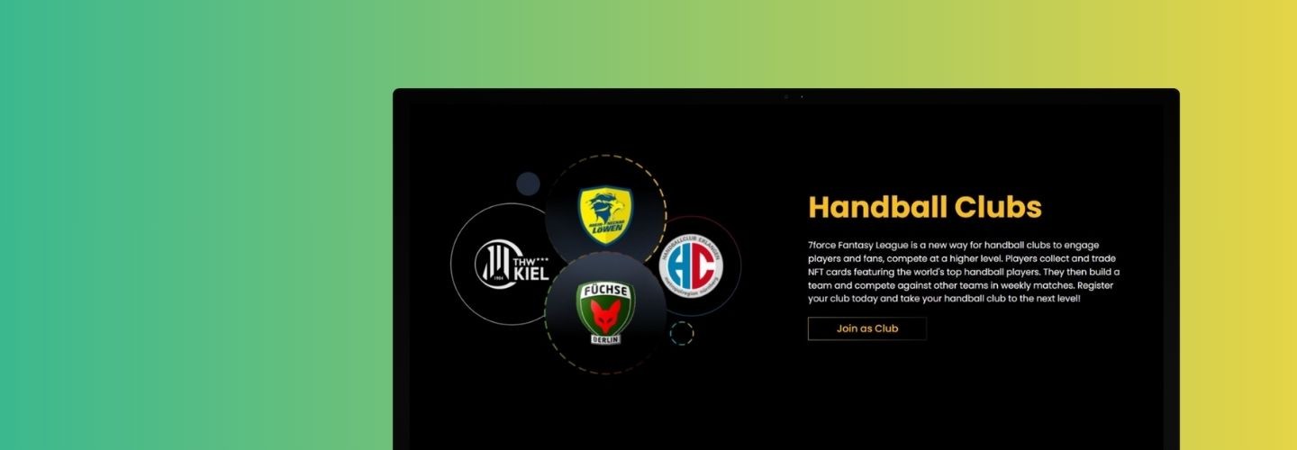 Web version of 7 Force Handball Fantasy League interface, showcasing colorful team logos and league highlights