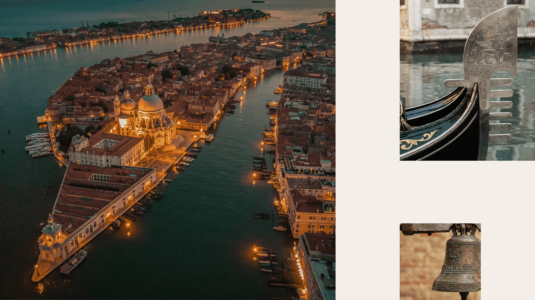 Вид с воздуха на Венецию и Гранд-канал — вечерний город с огнями и исторической архитектурой