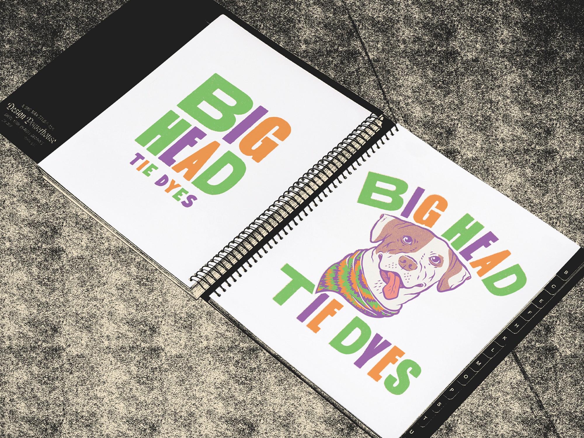 Big Head Tie Dyes Logos on Portfolio Book