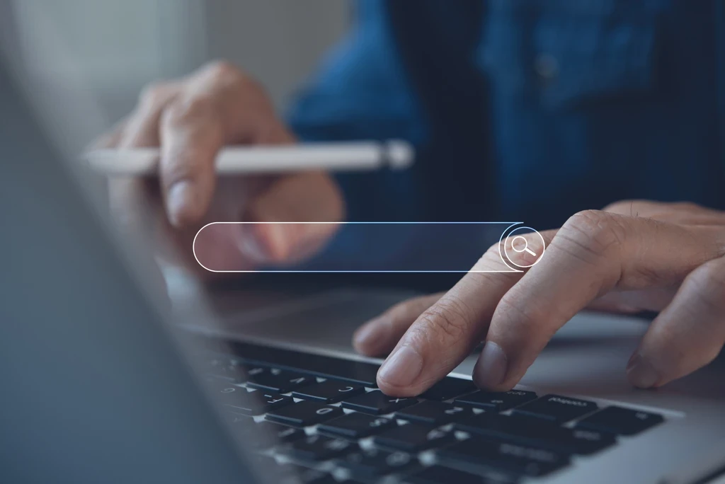 Close up of business owner using computer for Tampa SEO services