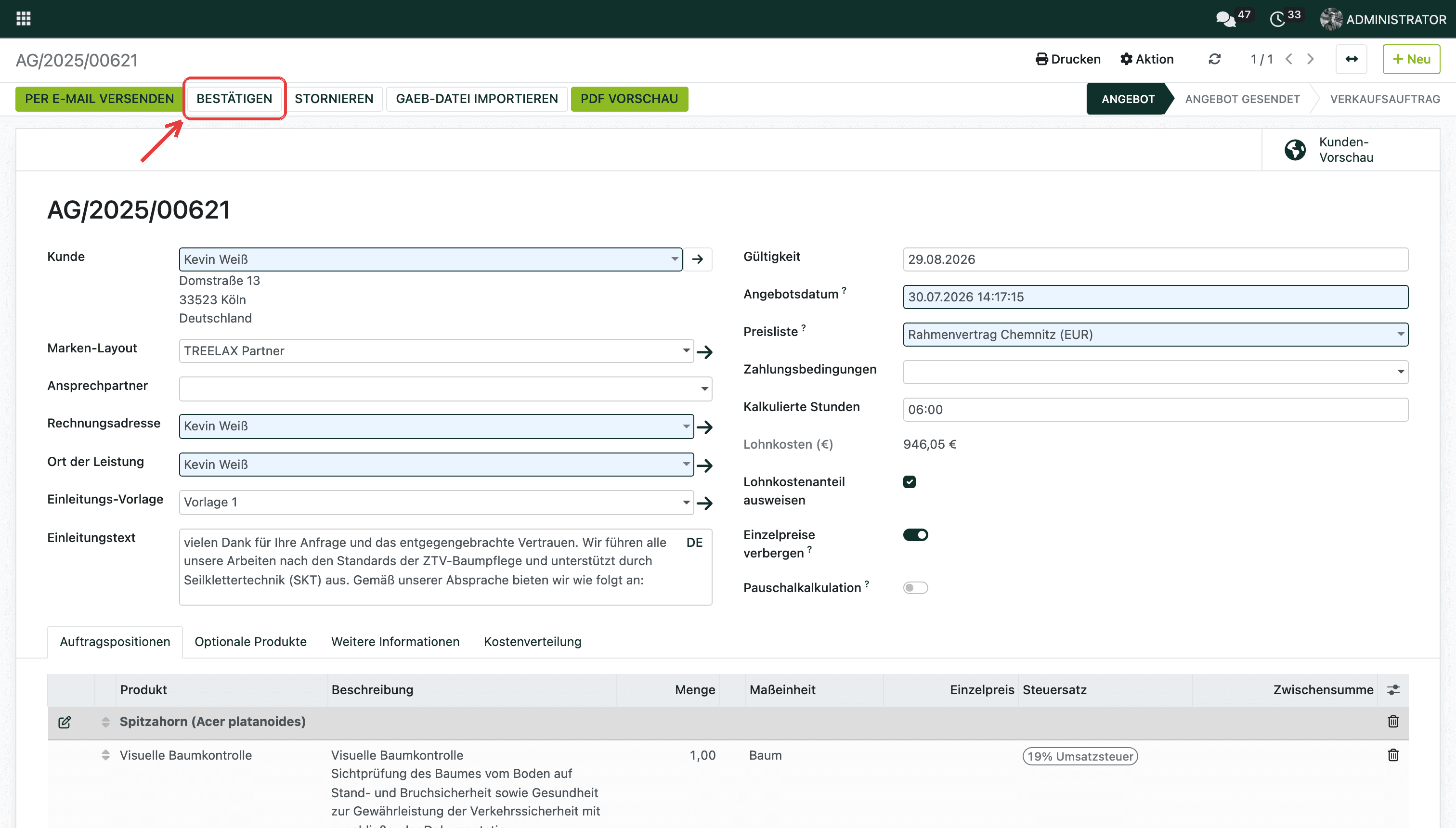 Bestätigst du den Auftrag, legt das System die Baustellenakte selbst an.