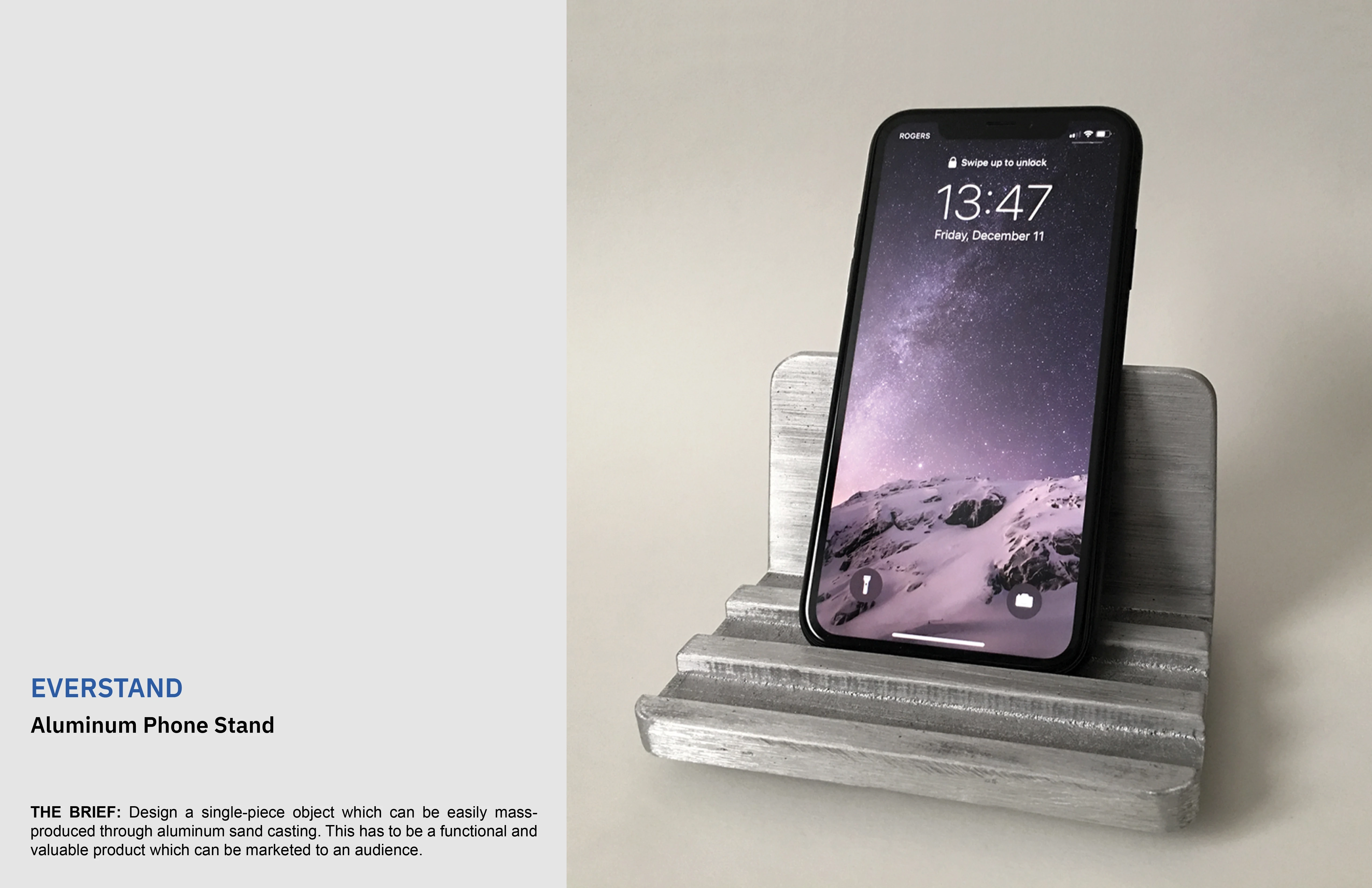 Everstand project cover image, featuring a metal phone stand.