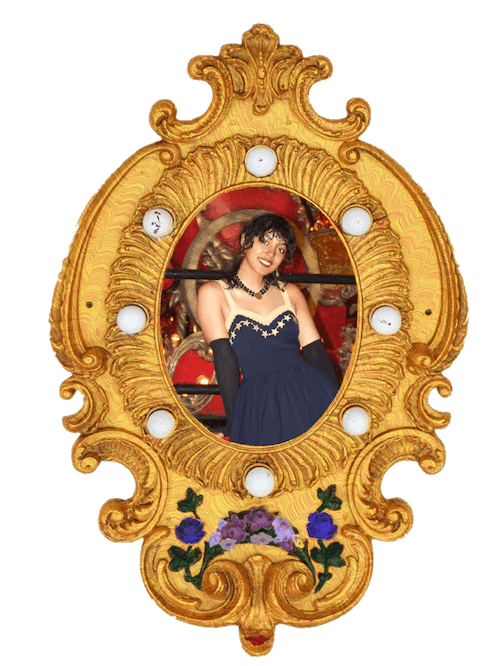 Image of Sage Glover in a "Frame" which is the mirror of a carrousel 