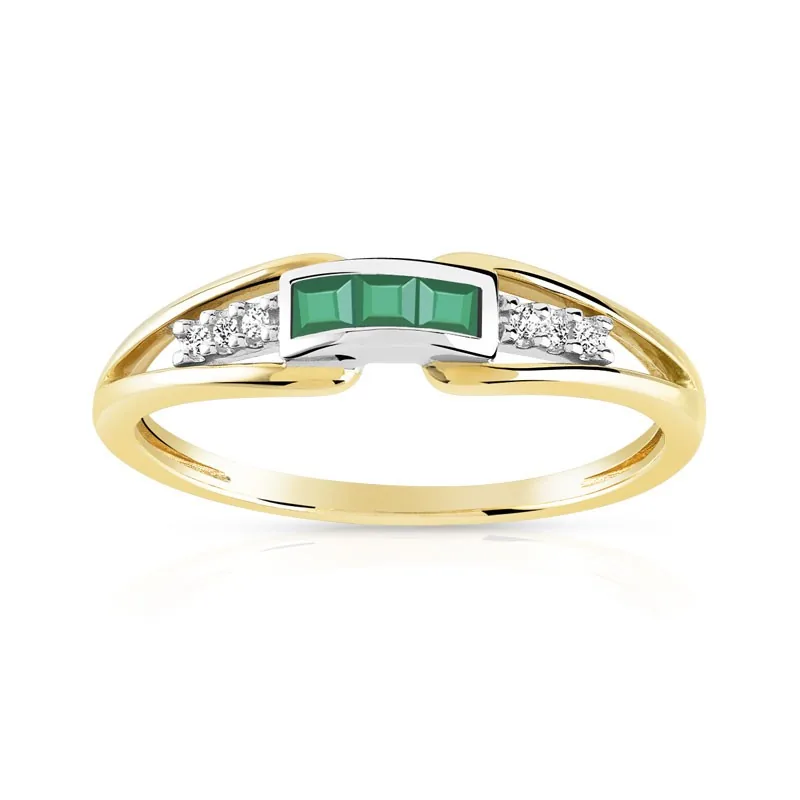 Bague en deux ors 375 sertie de diamants et émeraudes