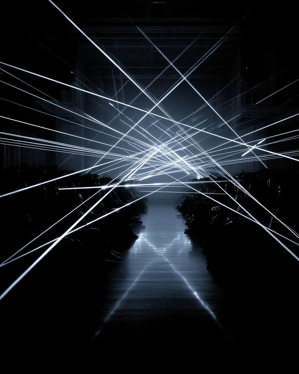 Futuristic catwalk with light streaks