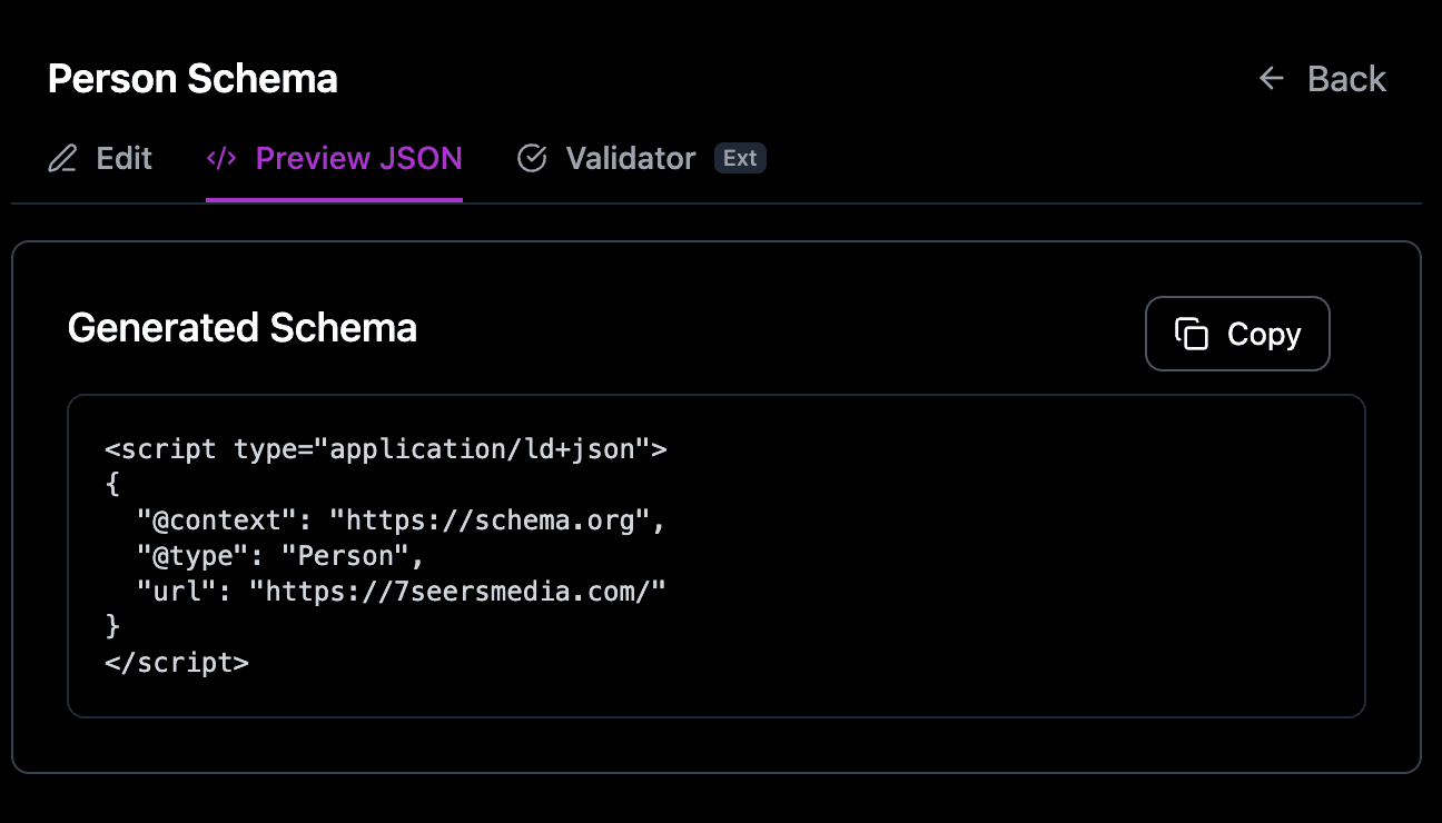 Generated JSON-LD preview