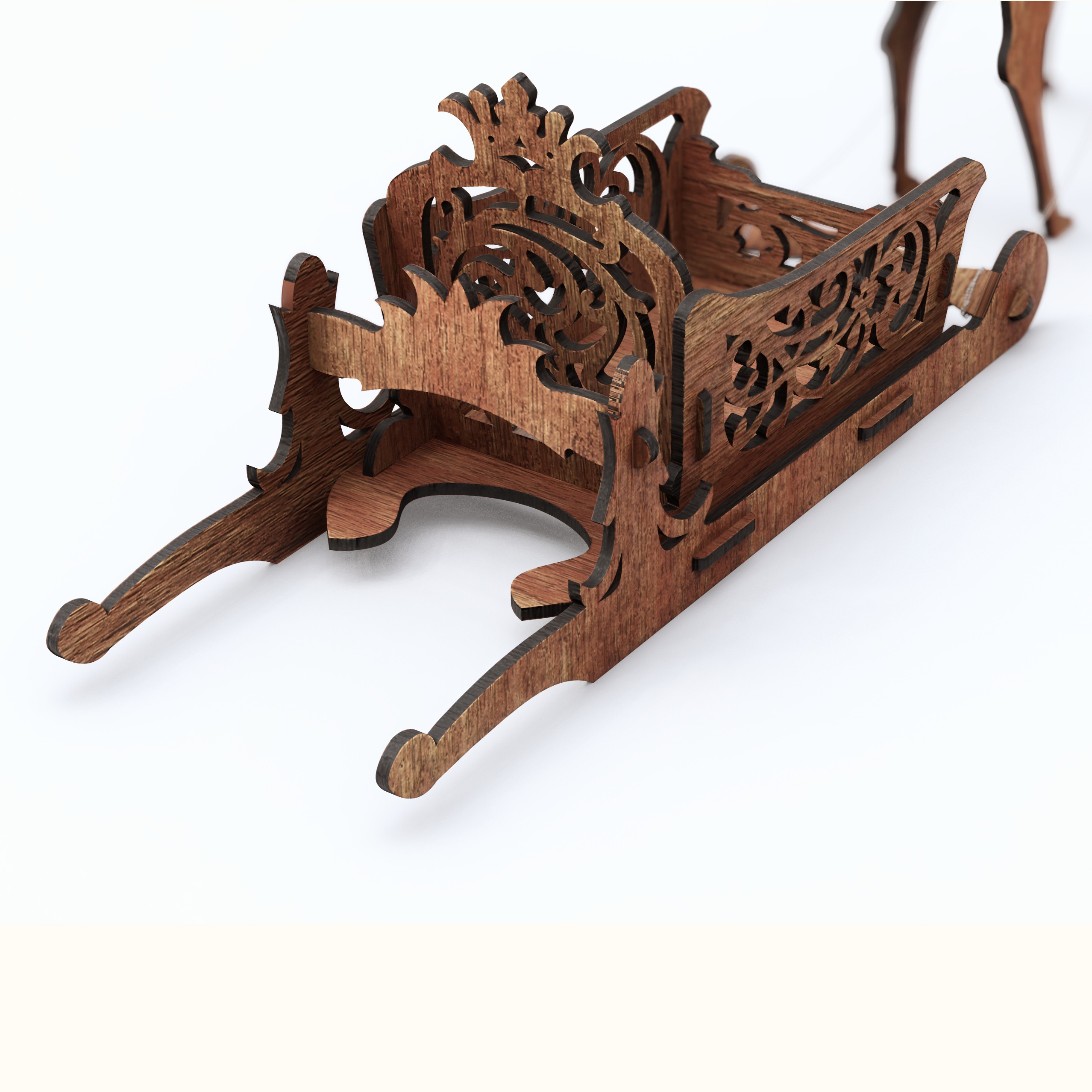 Christmas Deer And Sled Laser Cut Wood Decor