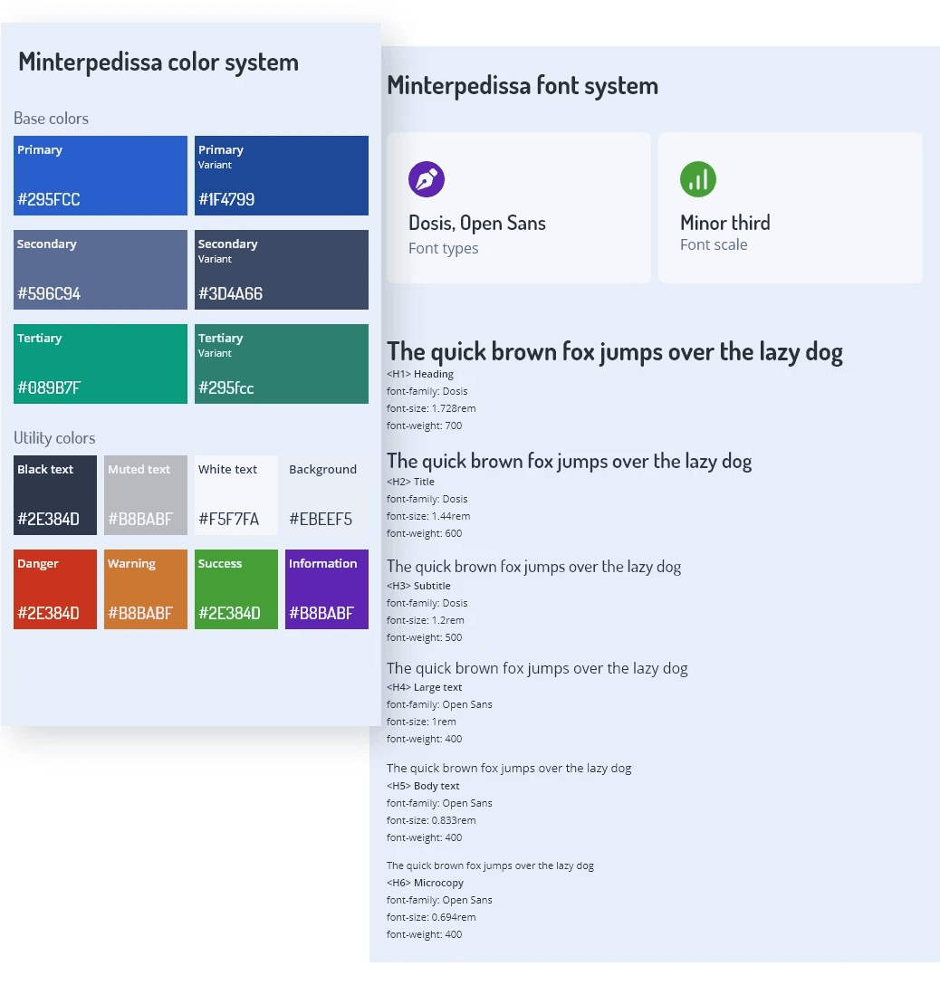 A picture showing the app color and font systems