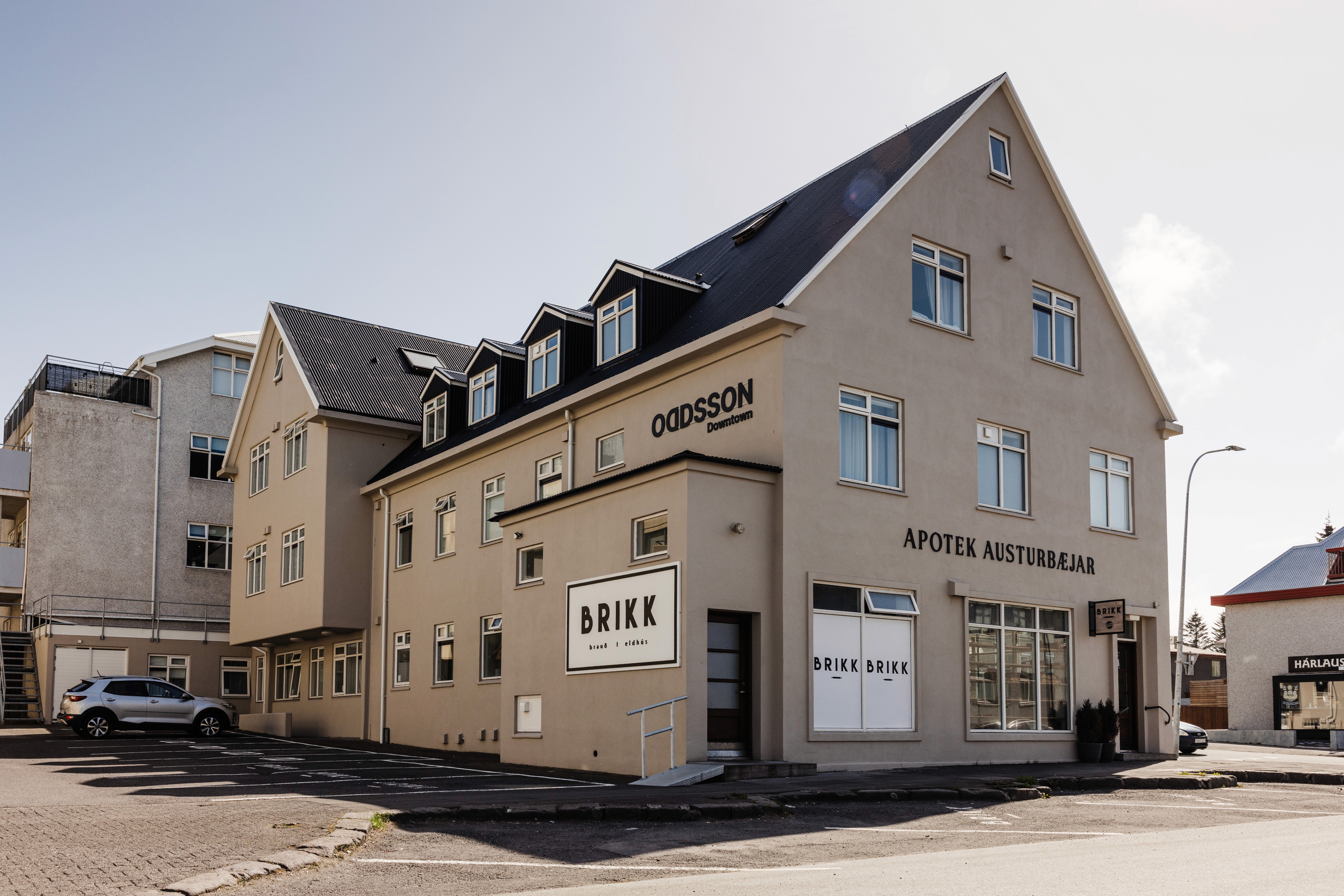 Building of ODDSSON Downtown Hotel with Brikk Bakery located on the ground floor.