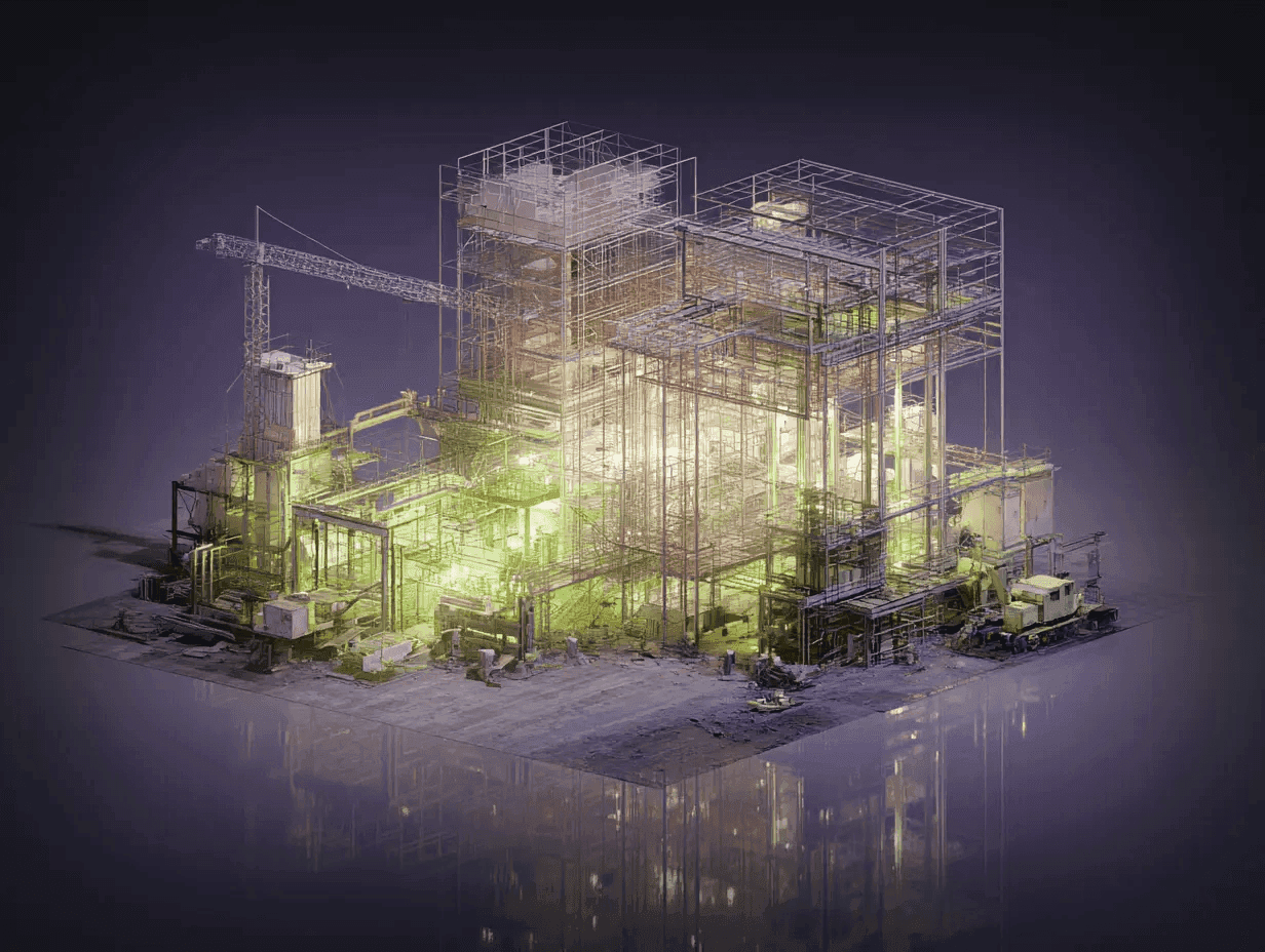 Voxel-style glowing construction representing collaboration, project building and reaching out to Byte/Me Design via the Contact page.