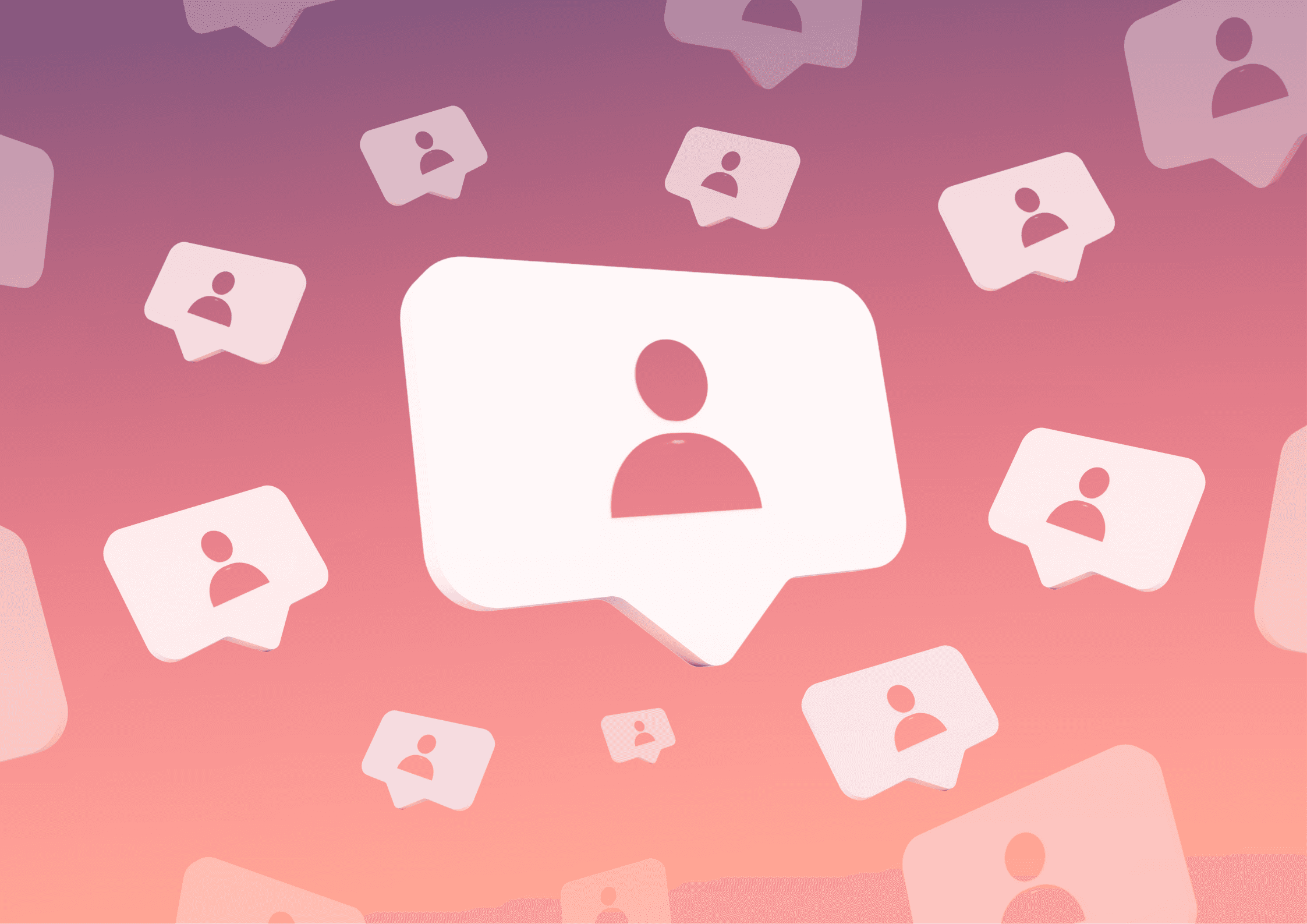 Biznes na Insta - ikony obserwatorów na tle gradientu – zasięgi, algorytm i czynniki, które wpływają na widoczność rolek na Instagramie.