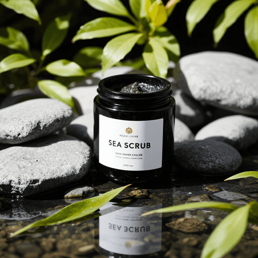 product photography of a jar of sea scrub for spa therapy