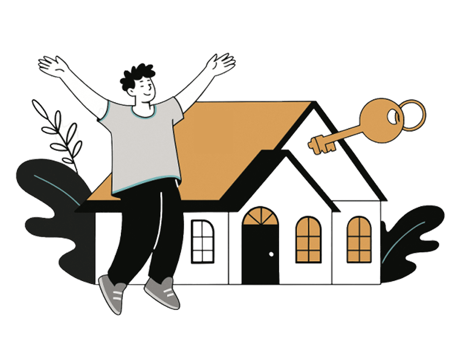 Illustration of happy person owning a house