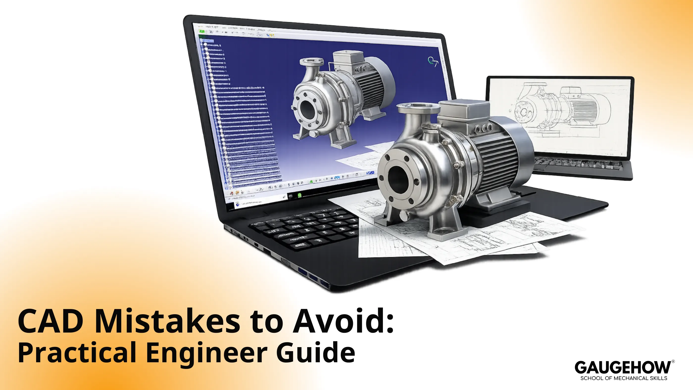 3D CAD model on laptop with technical drawings, CAD mistakes to avoid
