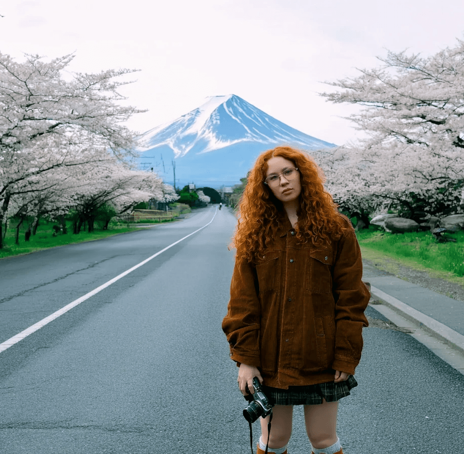 Cinematic landscape portrait with Mount Fuji