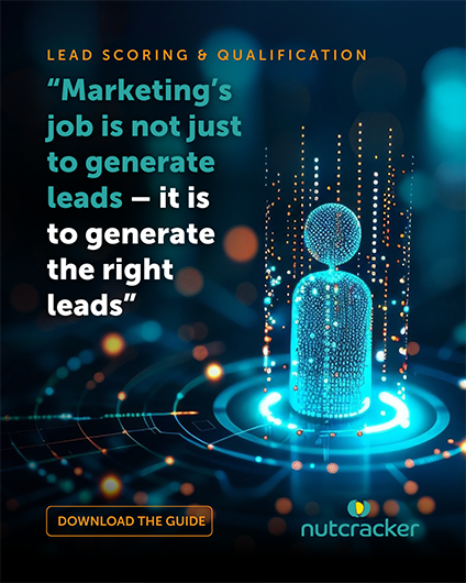 A digital depiction of a generated business lead with the quote that "marketing's job is not to just generate leads - it is the generate the right leads"