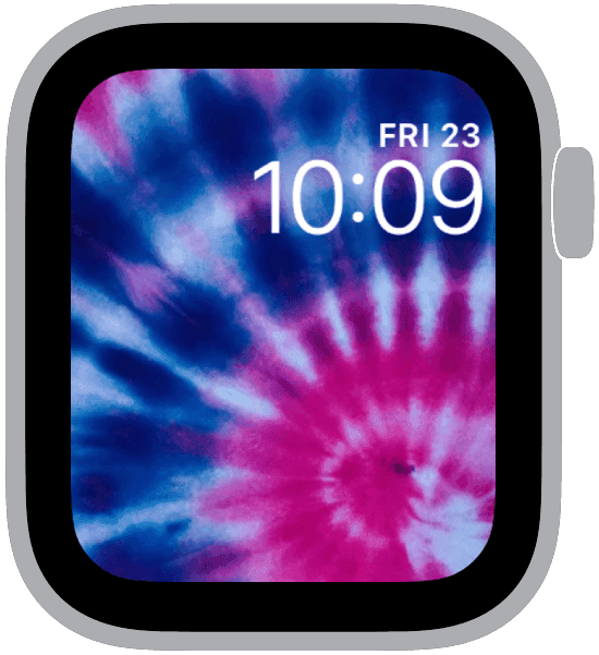 an apple watch face from the tie dye collection
