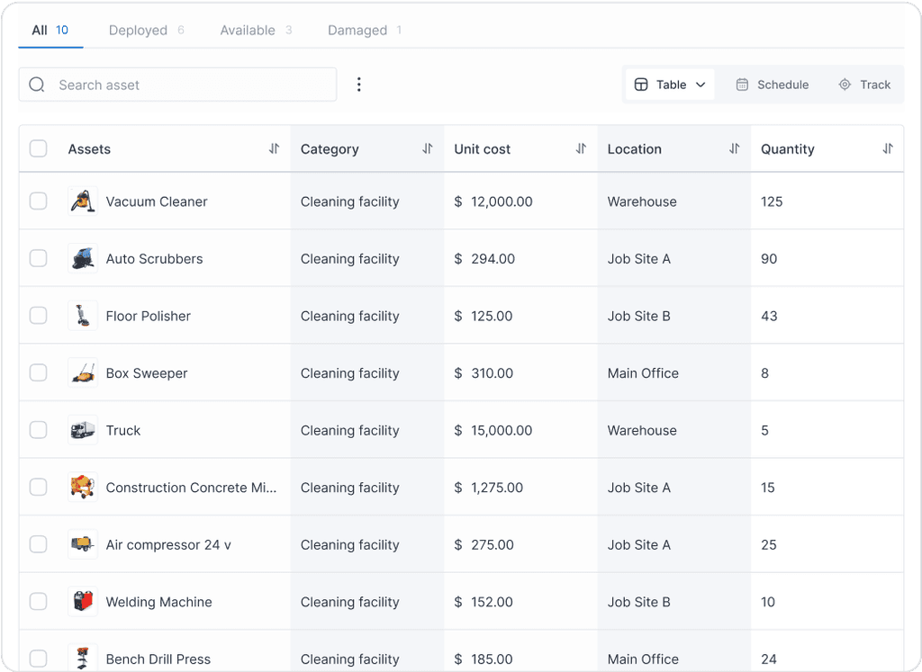 MapTrack Asset List