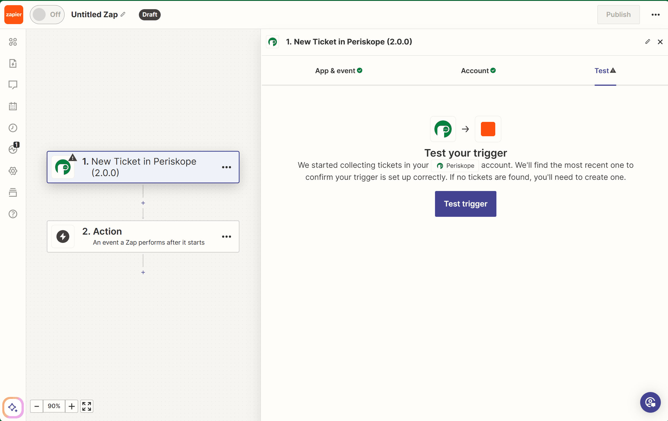Zapier test step pulling a sample Periskope record