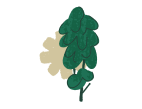 Illustration of a stylized green tree with layered foliage.