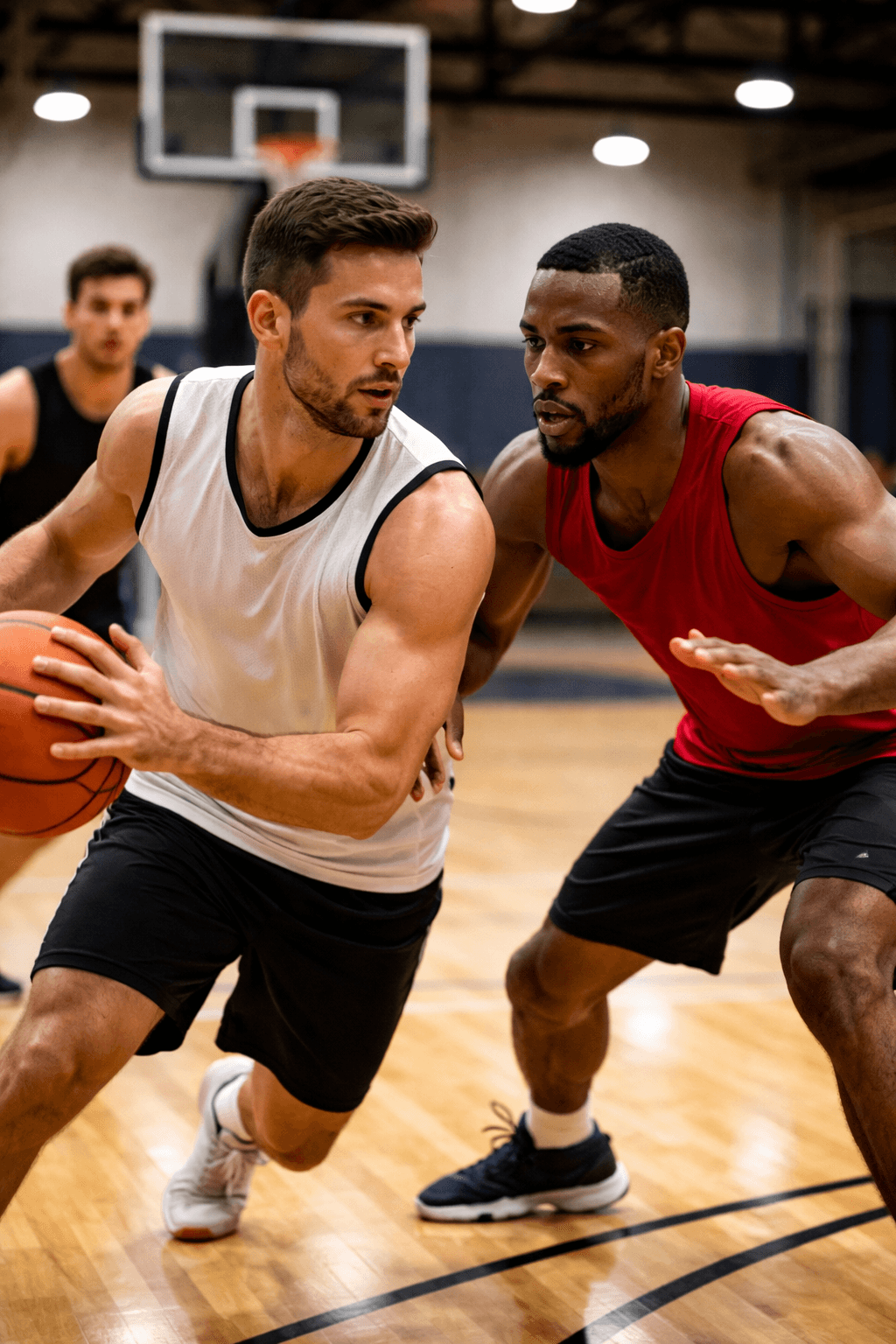 Portrait of a woman lit by a circular yellow light behind her head.