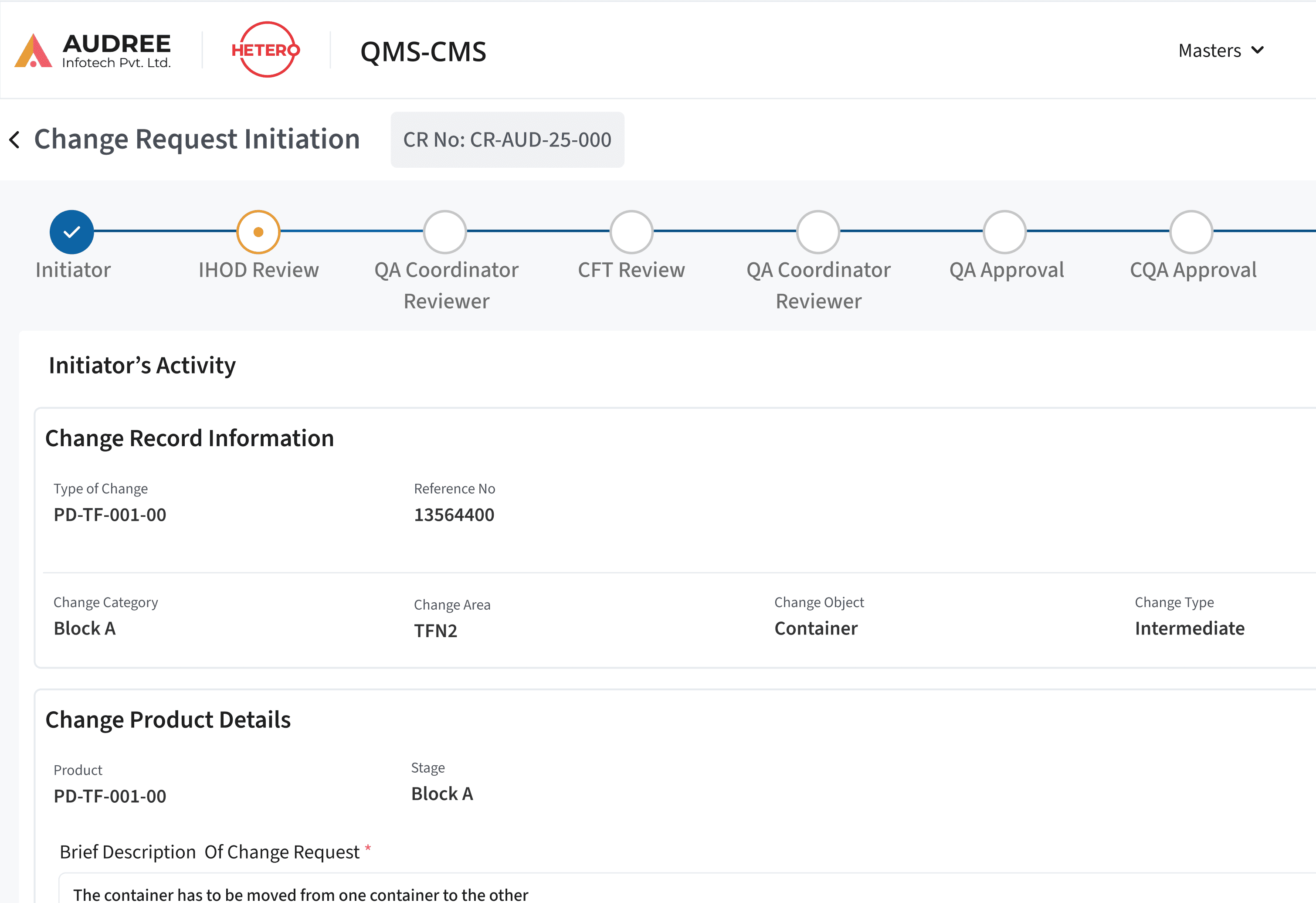 CMS Software Change Request Intiation Screen