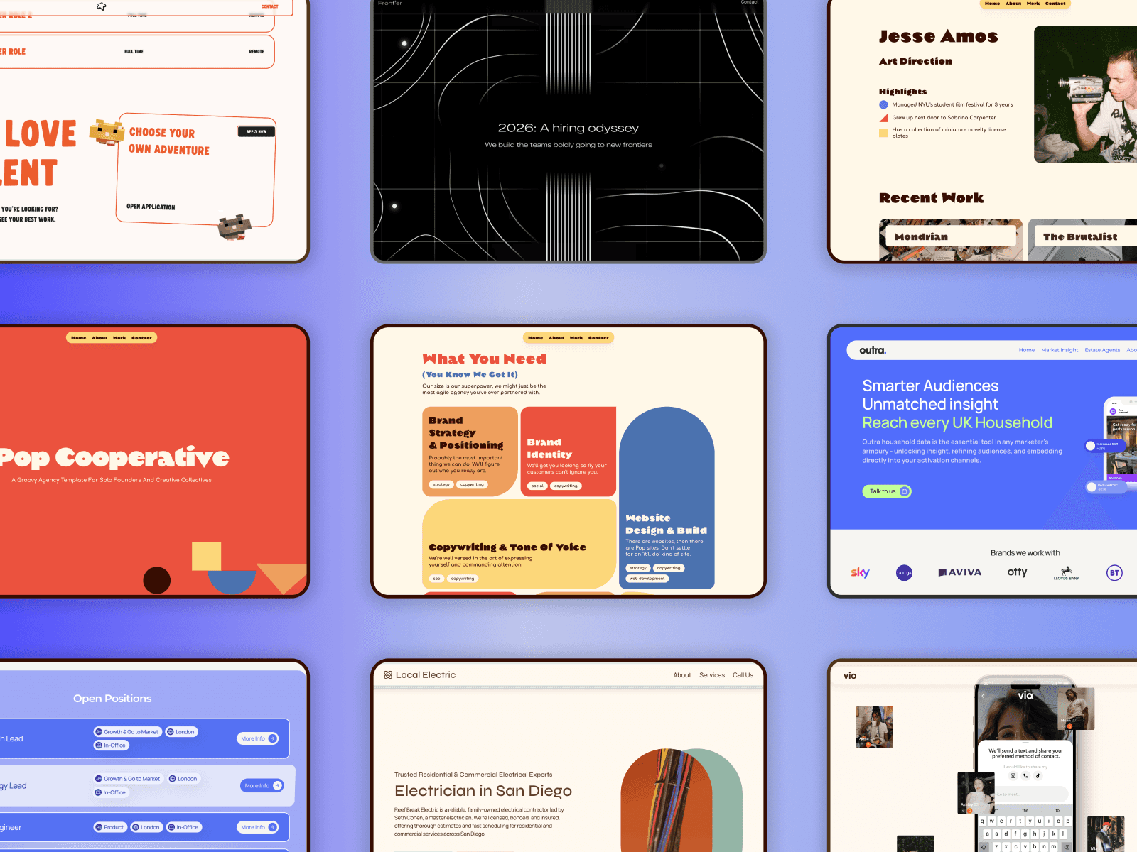 A grid of desktop screens showing a variety of websites developed by raedio design
