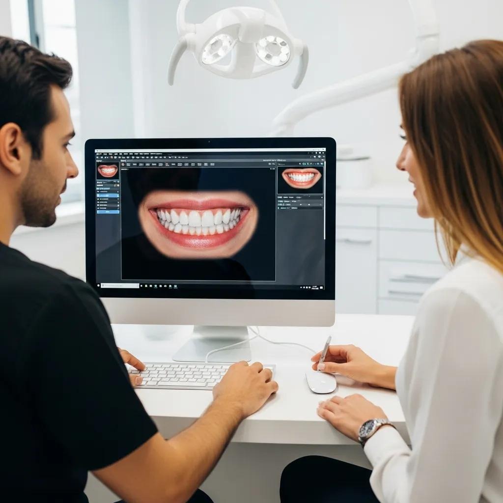 Dental professional using digital technology for smile makeover design with a patient