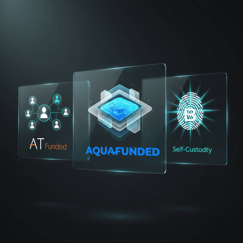 Glass panels showing contrasts in control: Social (crowd), PAMM/MAM (managed pool), Copy Trading (self-custody)