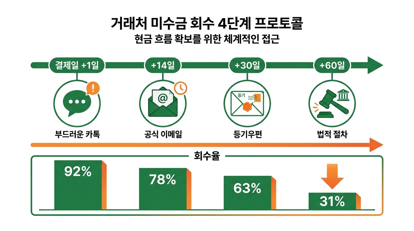  미수금 회수 4단계 프로토콜 — 1일·14일·30일·60일별 매뉴얼