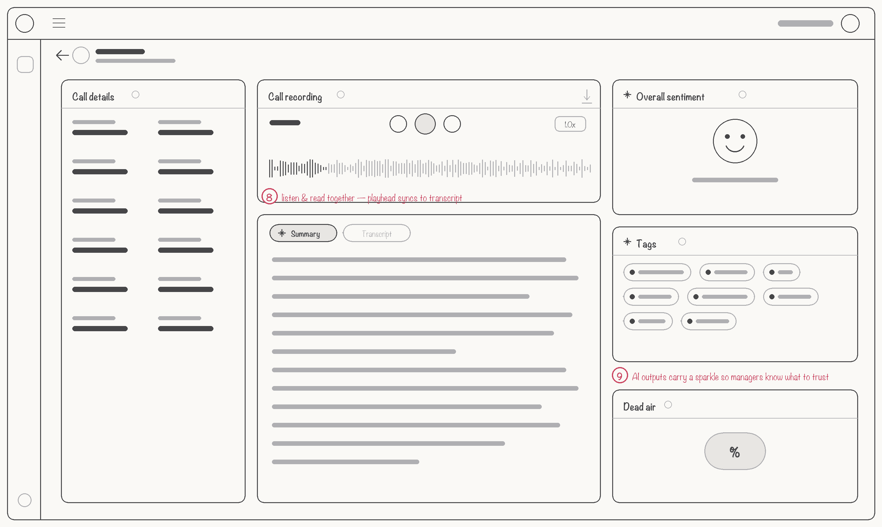 Lo-fi wireframe — Call details