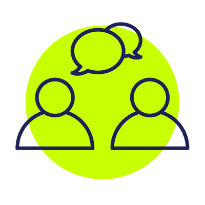 An icon showing two people conversign with speach bubbles abover their heads