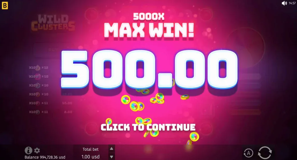 Wild Clusters : écran de gain maximum 5000x