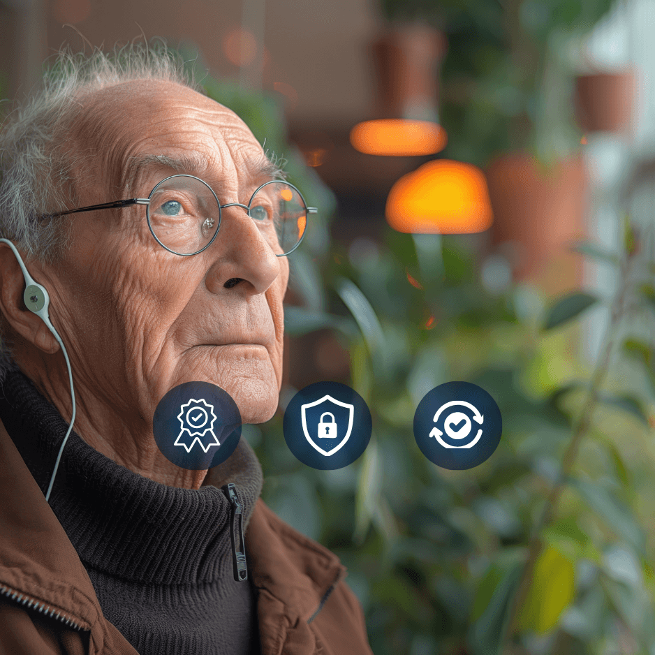 Phone displaying Chatsie app menu with options like calling, reading texts, and other functions on a white background.