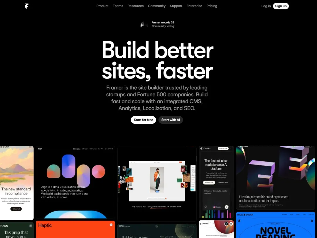 Screenshot of the framer Website